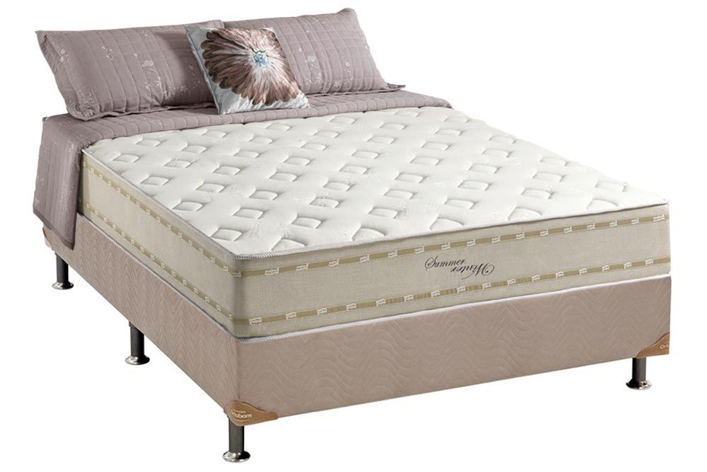 Cama Box : Colchão Molas Ensacadas Anjos Winter Summer + Base CRC Suede Clean 