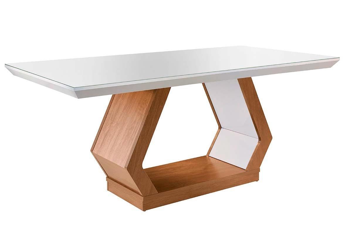 Sala de Jantar Completa Alvorada Tampo Madeirado c/ Vidro Canto Reto 180x90cm e 6 Cadeiras Athenas - Rufato