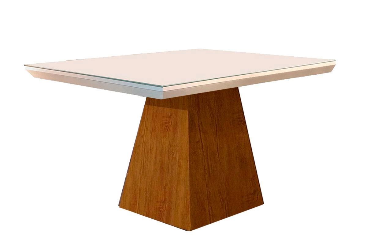 Sala de Jantar Completa Luna Tampo Madeirado c/ Vidro Canto Reto 120x80cm e 4 Cadeiras Grécia - Rufato