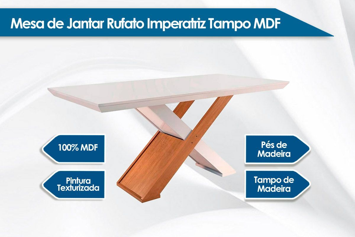 Sala de Jantar Completa Imperatriz Tampo Madeirado c/ Vidro Canto Reto 180x90cm e 6 Cadeiras Athenas - Rufato