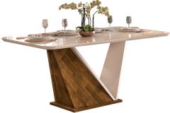 Mesa Jantar Forme c/Tampo Madeirado c/Vidro Curvo 180x90cm DJ Móveis