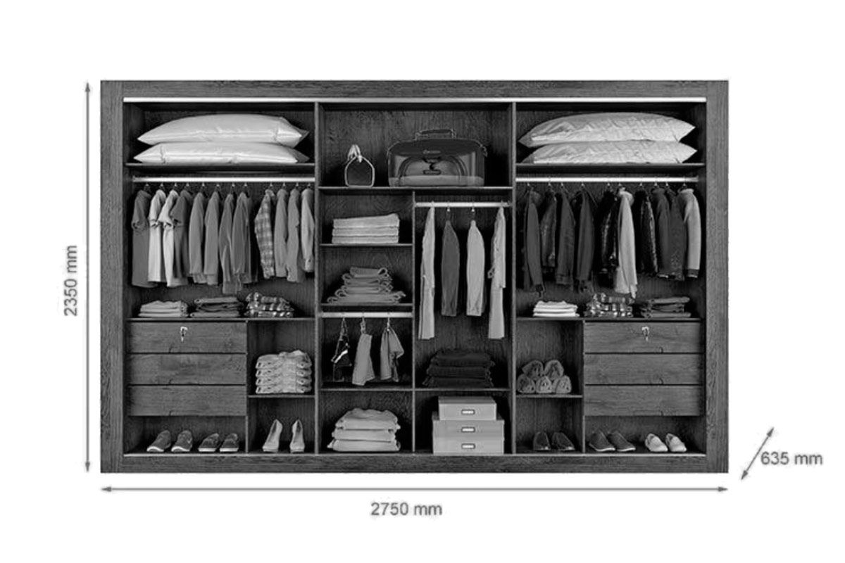 Guarda Roupa Casal 3 Portas (1 c/Espelho) e 6 Gavetas Toronto Europa
