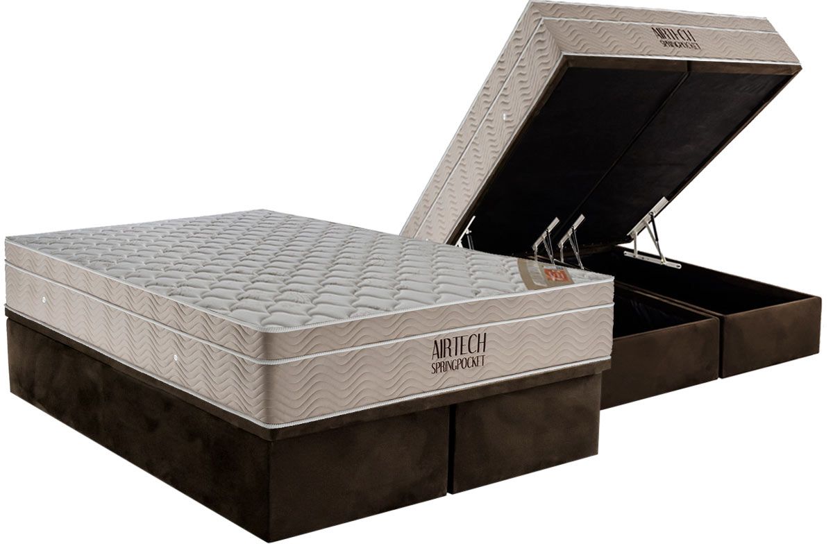 Cama Box Baú CRC +Colchão Molas Airtech Ortobom