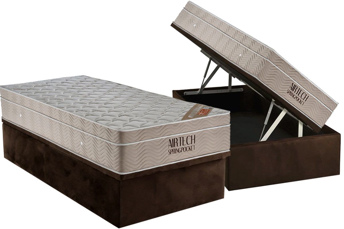 Cama Box Baú CRC +Colchão Molas Airtech Ortobom