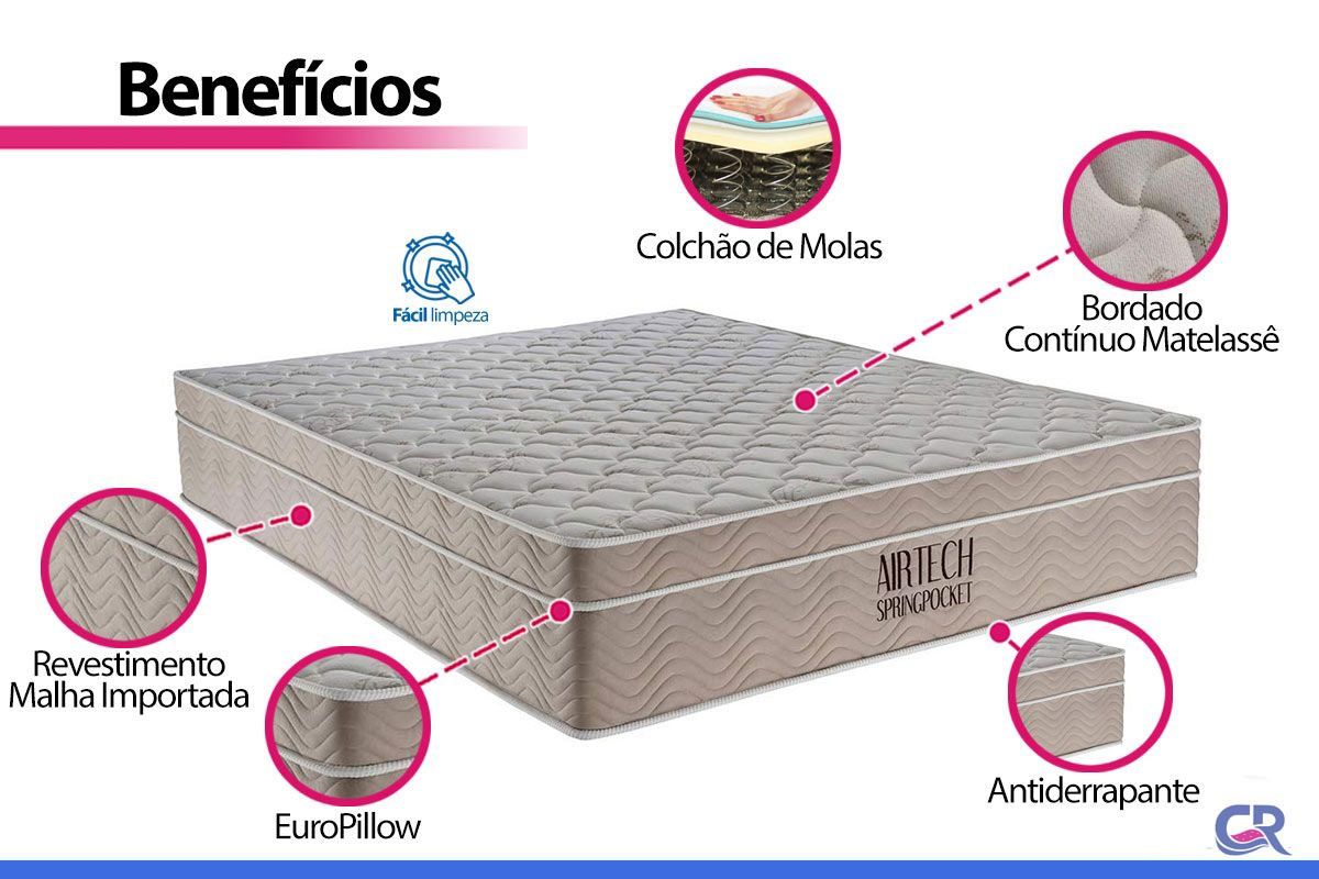 Cama Box Baú CRC +Colchão Molas Airtech Ortobom