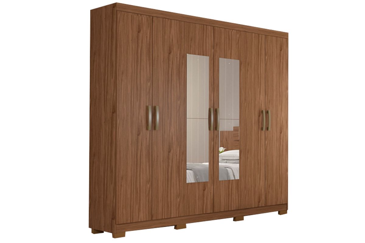 Guarda Roupa Casal 6 Portas (2 c/Espelho) e 3 Gavetas Clara PananCinamomo