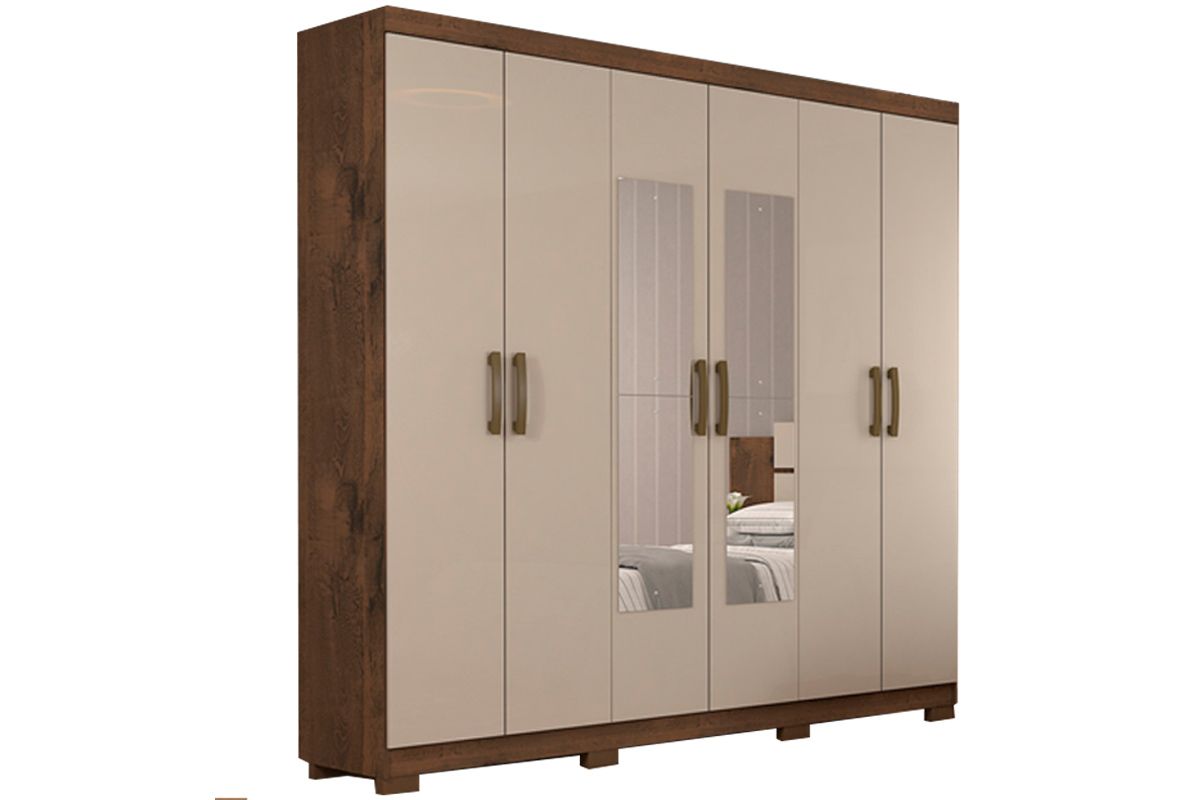 Guarda Roupa Casal 6 Portas (2 c/Espelho) e 3 Gavetas Clara Panan Guarda Roupa Casal 6 Portas (2 c/Espelho) e 3 Gavetas Clara Panan