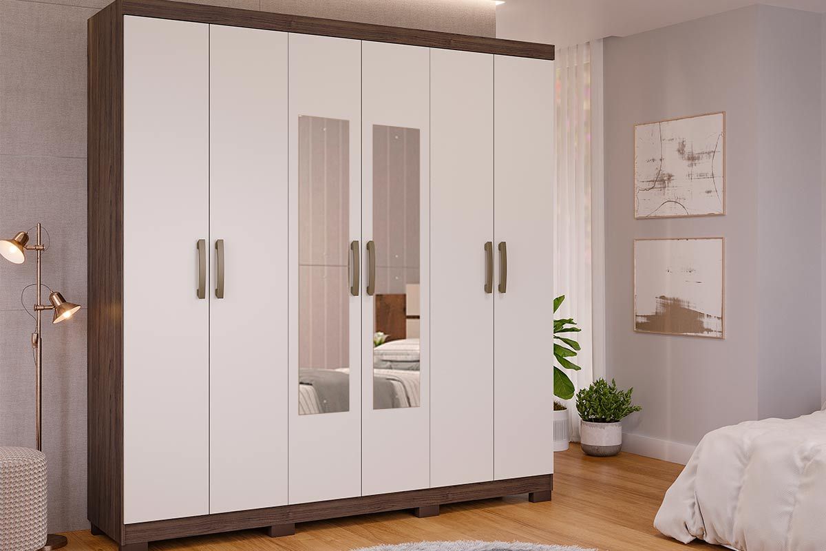 Guarda Roupa Casal 6 Portas (2 c/Espelho) e 3 Gavetas Clara Panan Guarda Roupa Casal 6 Portas (2 c/Espelho) e 3 Gavetas Clara Panan
