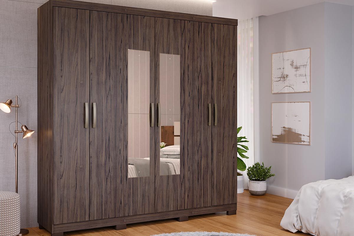 Guarda Roupa Casal 6 Portas (2 c/Espelho) e 3 Gavetas Clara Panan Guarda Roupa Casal 6 Portas (2 c/Espelho) e 3 Gavetas Clara Panan