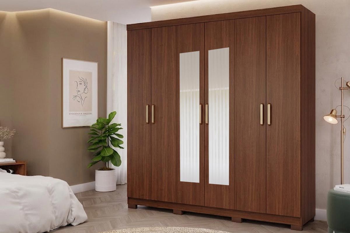 Guarda Roupa Casal 6 Portas (2 c/Espelho) e 3 Gavetas Clara PananJequitiba