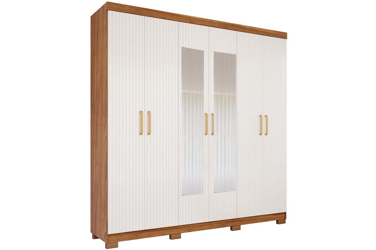 Guarda Roupa Casal 6 Portas (2 c/Espelho) e 3 Gavetas Clara PananCinamomo/Grafiato