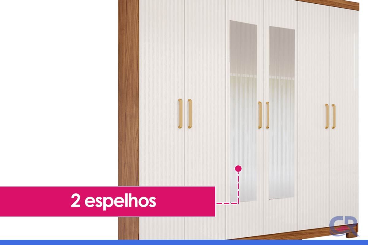 Guarda Roupa Casal 6 Portas (2 c/Espelho) e 3 Gavetas Clara Panan Guarda Roupa Casal 6 Portas (2 c/Espelho) e 3 Gavetas Clara Panan