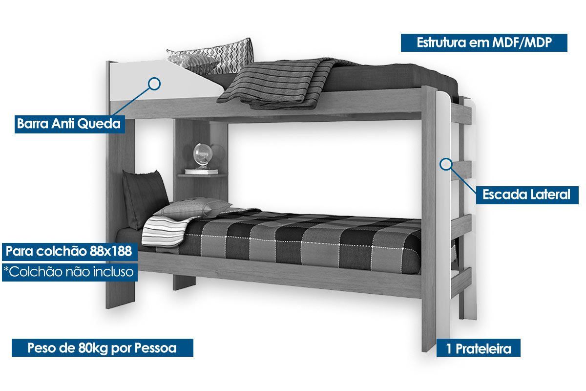 Colchão Pérola Polar (2Un) + Beliche Indy