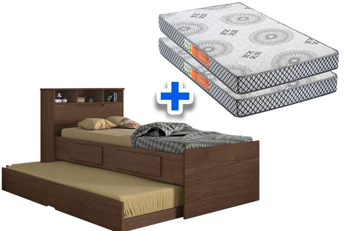 Colchão Solteiro Pérola Polar (2un) + Bicama Ravena c/ Baú