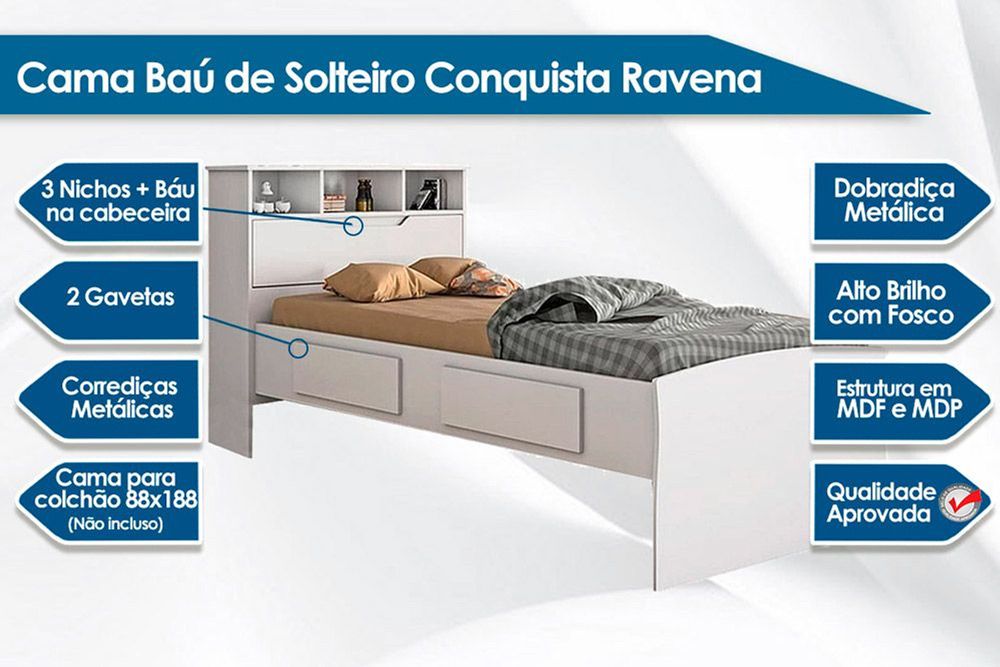 Colchão Solteiro Pérola Polar (2un) + Bicama Ravena