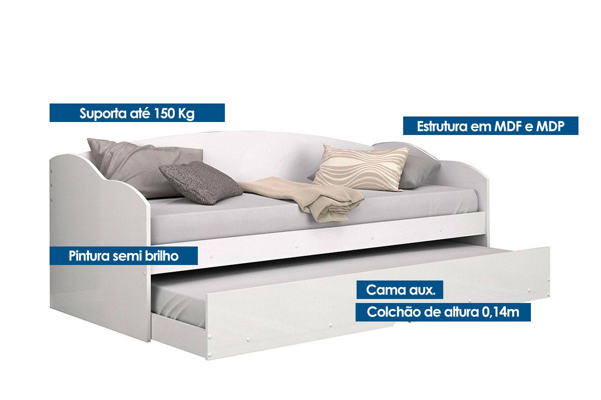 Sofá Cama Solteiro Funny III c/Auxiliar Conquista Sofá Cama Solteiro Funny III c/Auxiliar Conquista