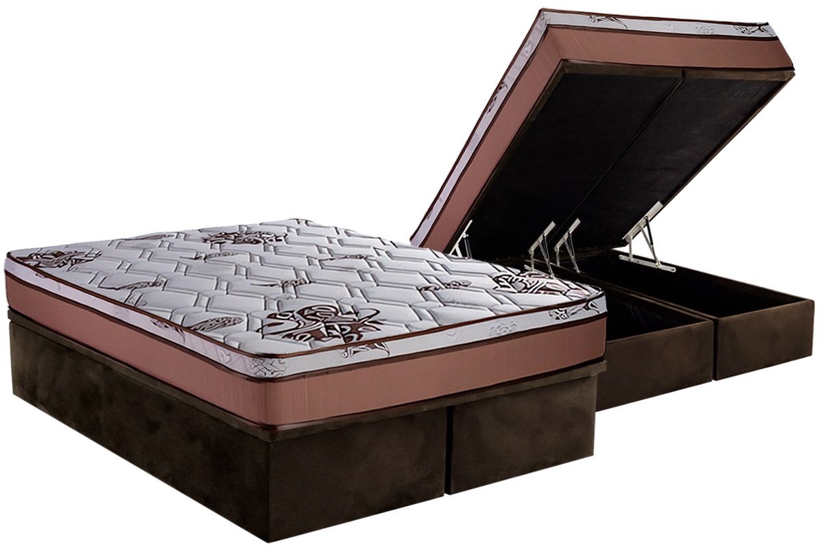 Cama Box Baú CRC +Colchão Molas Caribe Luckspuma