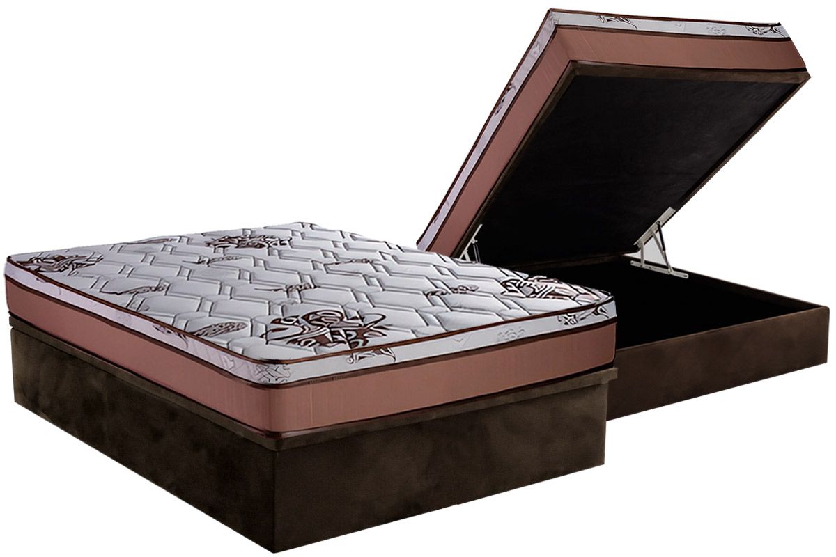 Cama Box Baú CRC +Colchão Molas Caribe Luckspuma