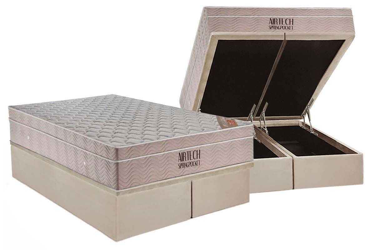 Cama Box Baú CRC +Colchão Molas Airtech Ortobom