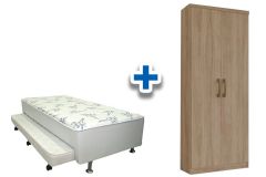 Cama Box Solteiro Conjugado Ortobom White c/ Auxiliar + Armário Multiuso Margarida