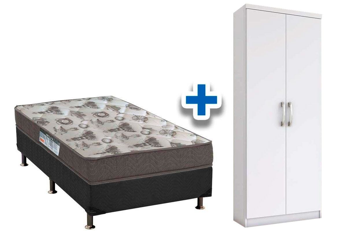 Cama Box Solteiro CRC + Colchão D33 Ortobom + Armário Multiuso Margarida