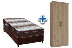 Cama Box Solteiro Filhão + Colchão Ortopédico Ortobom + Armário Multiuso Margarida