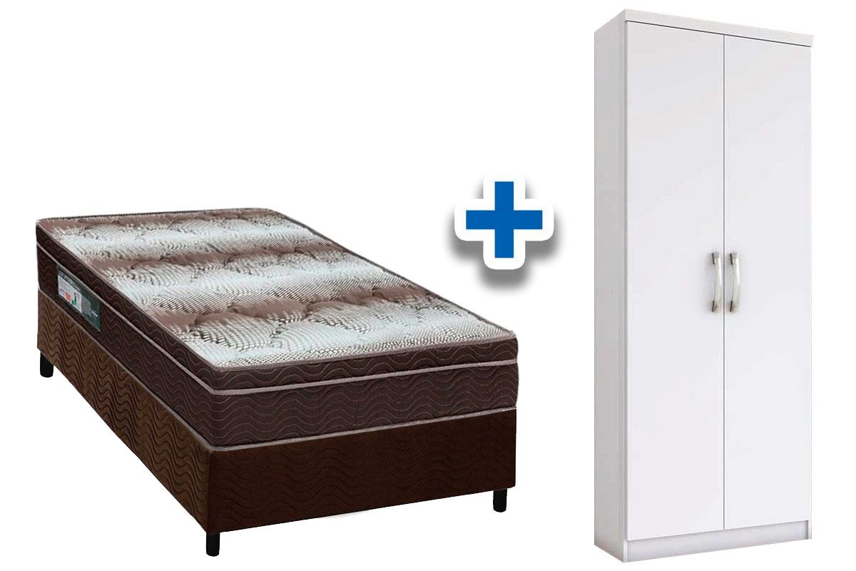 Cama Box Solteiro CRC + Colchão Ortopédico Ortobom + Armário Multiuso Margarida