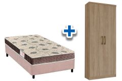 Cama Box Solteiro Filhão + Colchão D28 + Armário Multiuso Margarida
