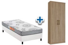 Cama Box Solteiro Filhão + Colchão Pérola + Armário Multiuso Margarida