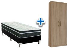 Cama Box Solteiro Filhão + Colchão Molas + Armário Multiuso Margarida