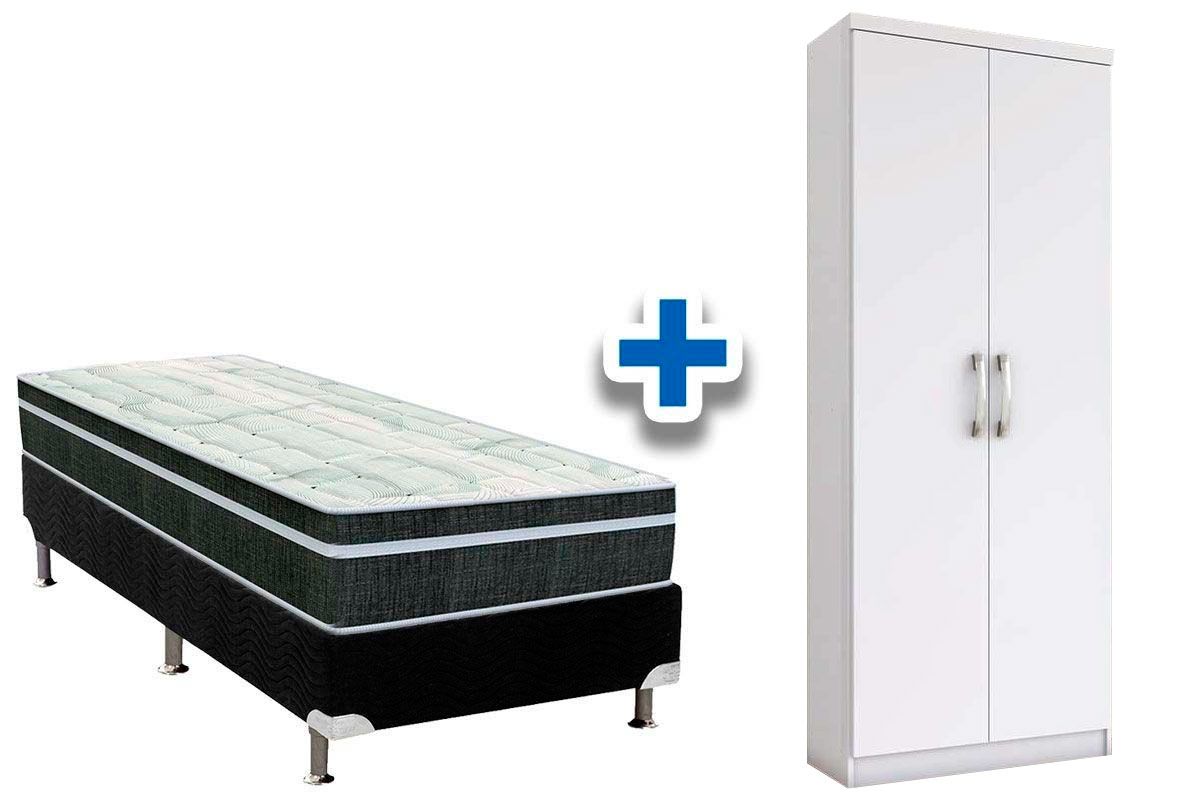 Cama Box Solteiro CRC + Colchão Molas + Armário Multiuso Margarida