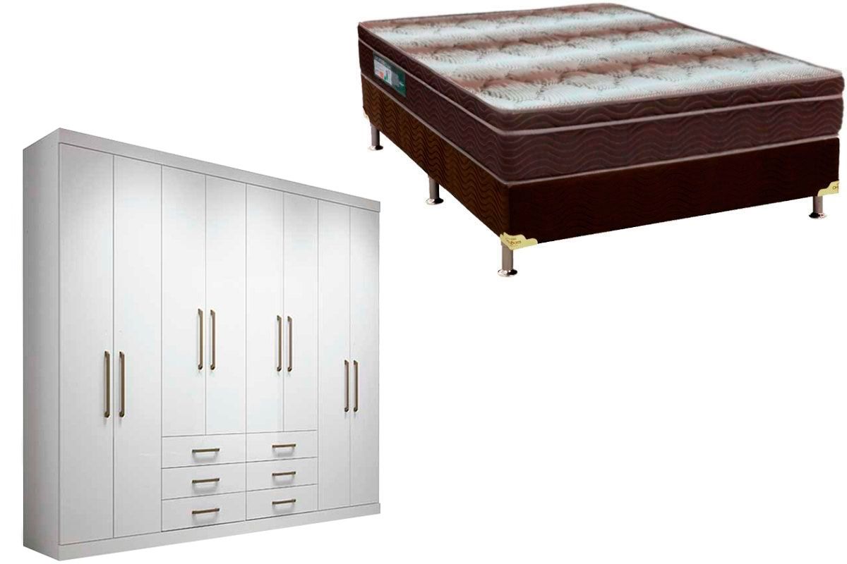 Cama Box Casal + Colchão Light Ortobom + Guarda Roupa Master 8.6