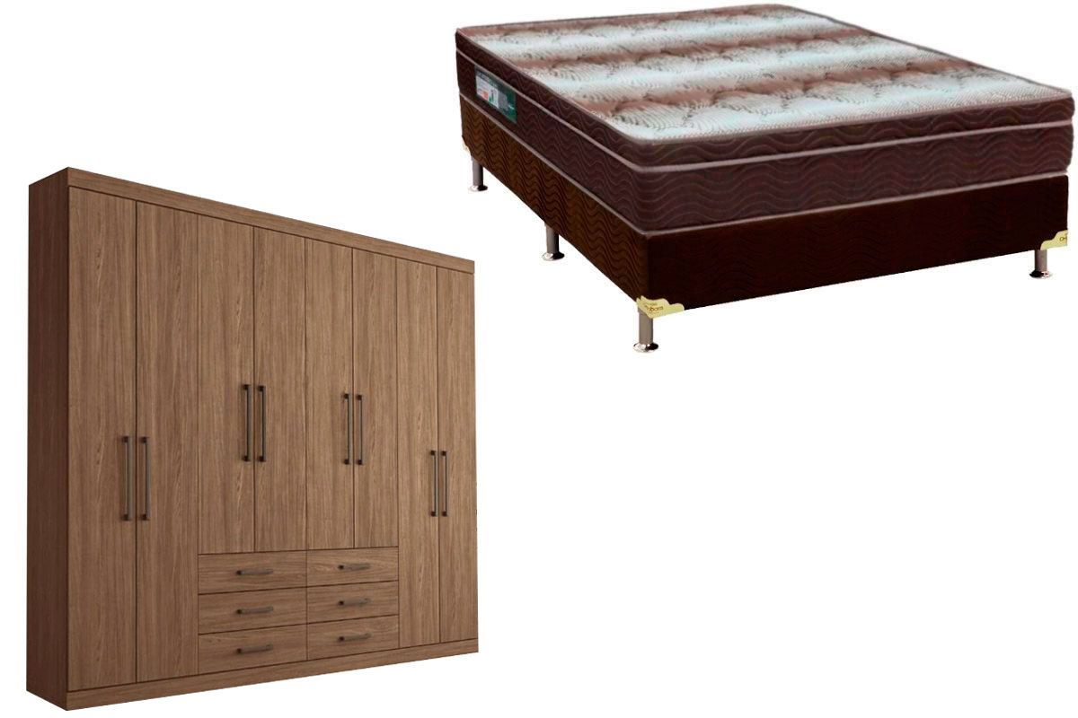 Cama Box Casal + Colchão Light Ortobom + Guarda Roupa Master 8.6