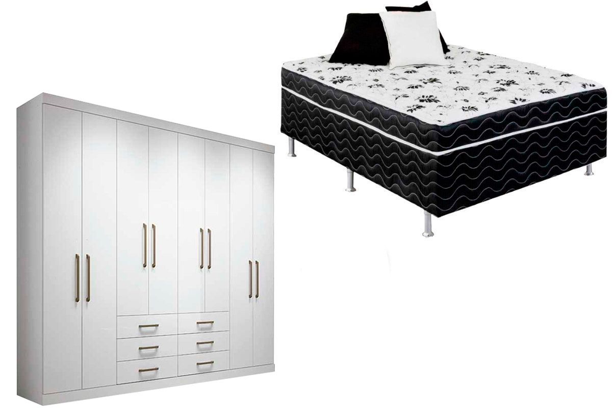 Cama Box Conjugada Casal Union Ortobom + Guarda Roupa Master 8.6