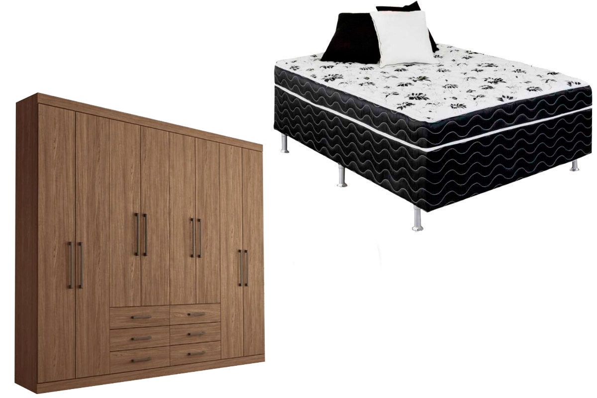 Cama Box Conjugada Casal Union Ortobom + Guarda Roupa Master 8.6
