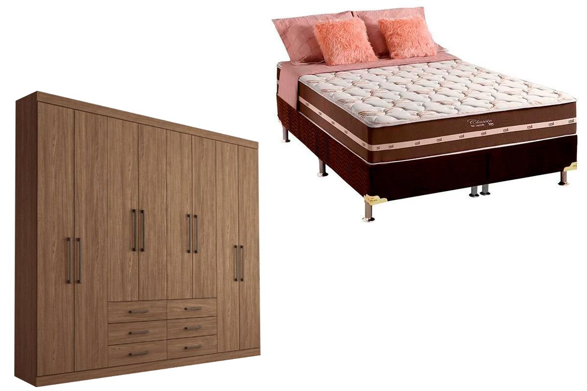 Cama Box Casal+Colchão Classic+Guarda Roupa Master 8.6