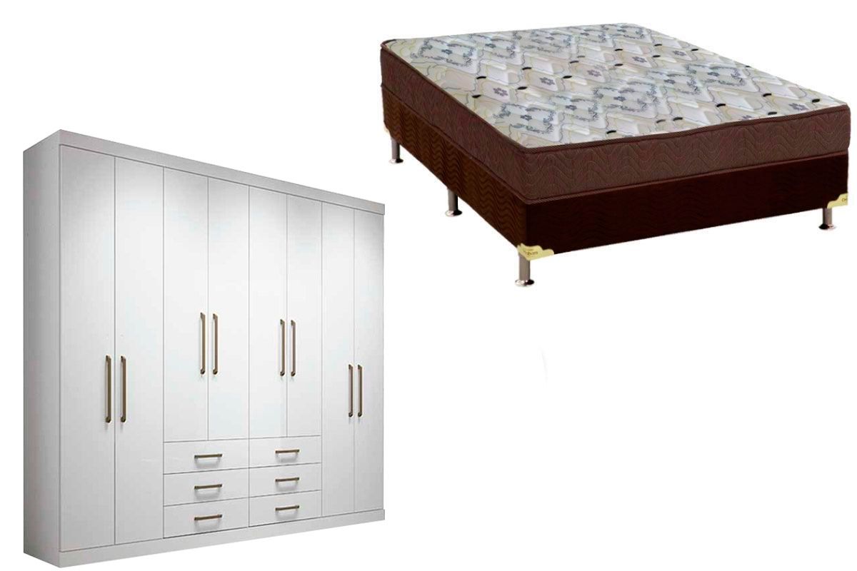 Cama Box Casal + Colchão D45 Ortobom + Guarda Roupa Master 8.6