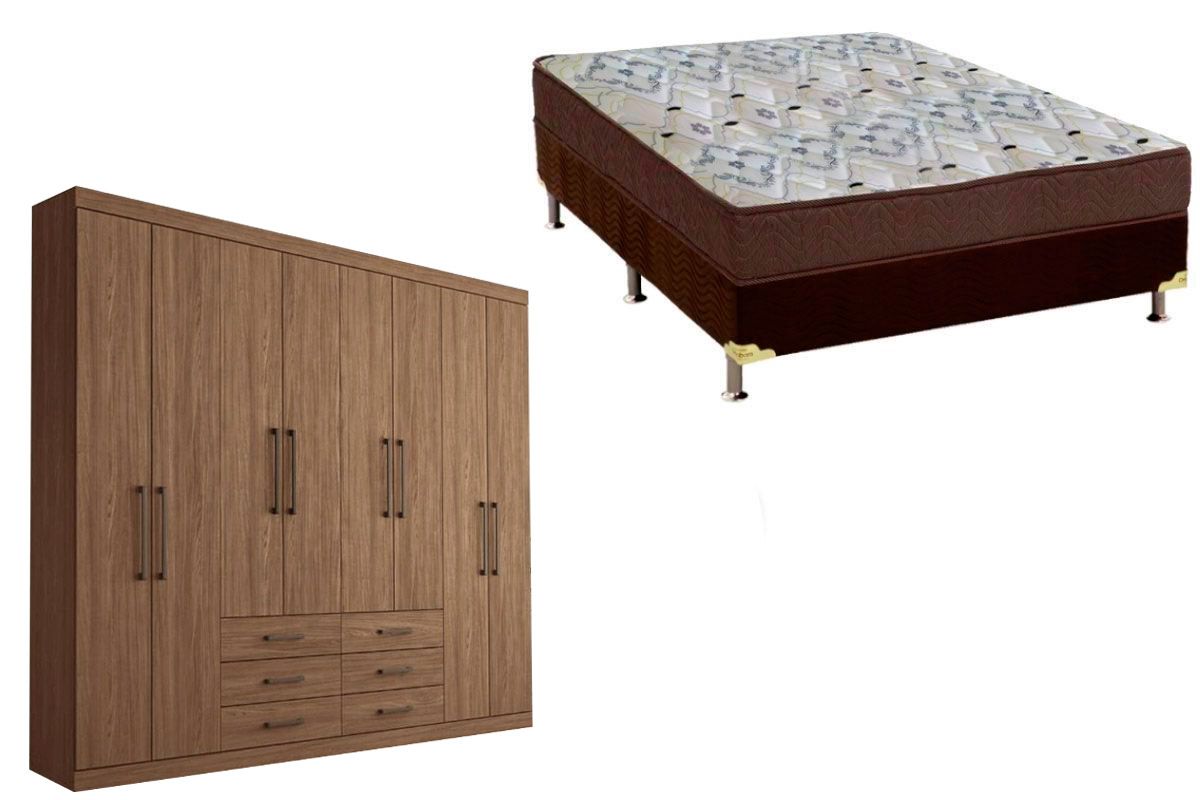Cama Box Casal + Colchão D45 Ortobom + Guarda Roupa Master 8.6