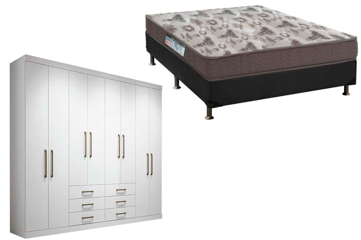 Cama Box Casal + Colchão D33 Ortobom + Guarda Roupa Master 8.6