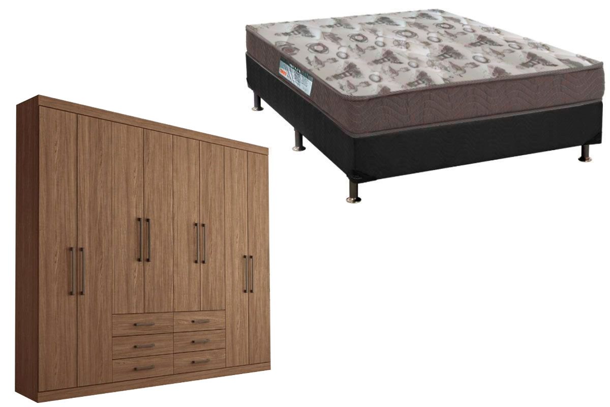 Cama Box Casal + Colchão D33 Ortobom + Guarda Roupa Master 8.6