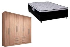 Cama Box Casal + Colchão Foggia Sogni + Guarda Roupa Master 8.6
