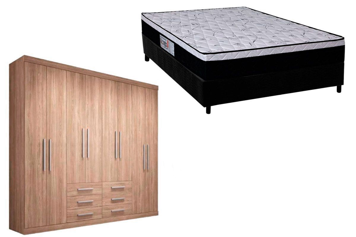 Cama Box Casal + Colchão Foggia Sogni + Guarda Roupa Master 8.6