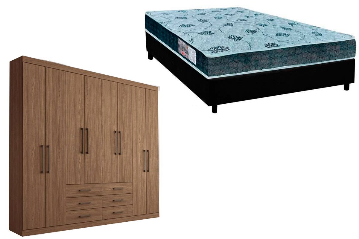 Cama Box Casal + Colchão D45 Cecina + Guarda Roupa Master 8.6