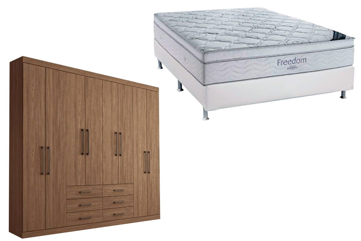 Cama Box Casal + Colchão Freedom Ortobom + Guarda Roupa Master 8.6