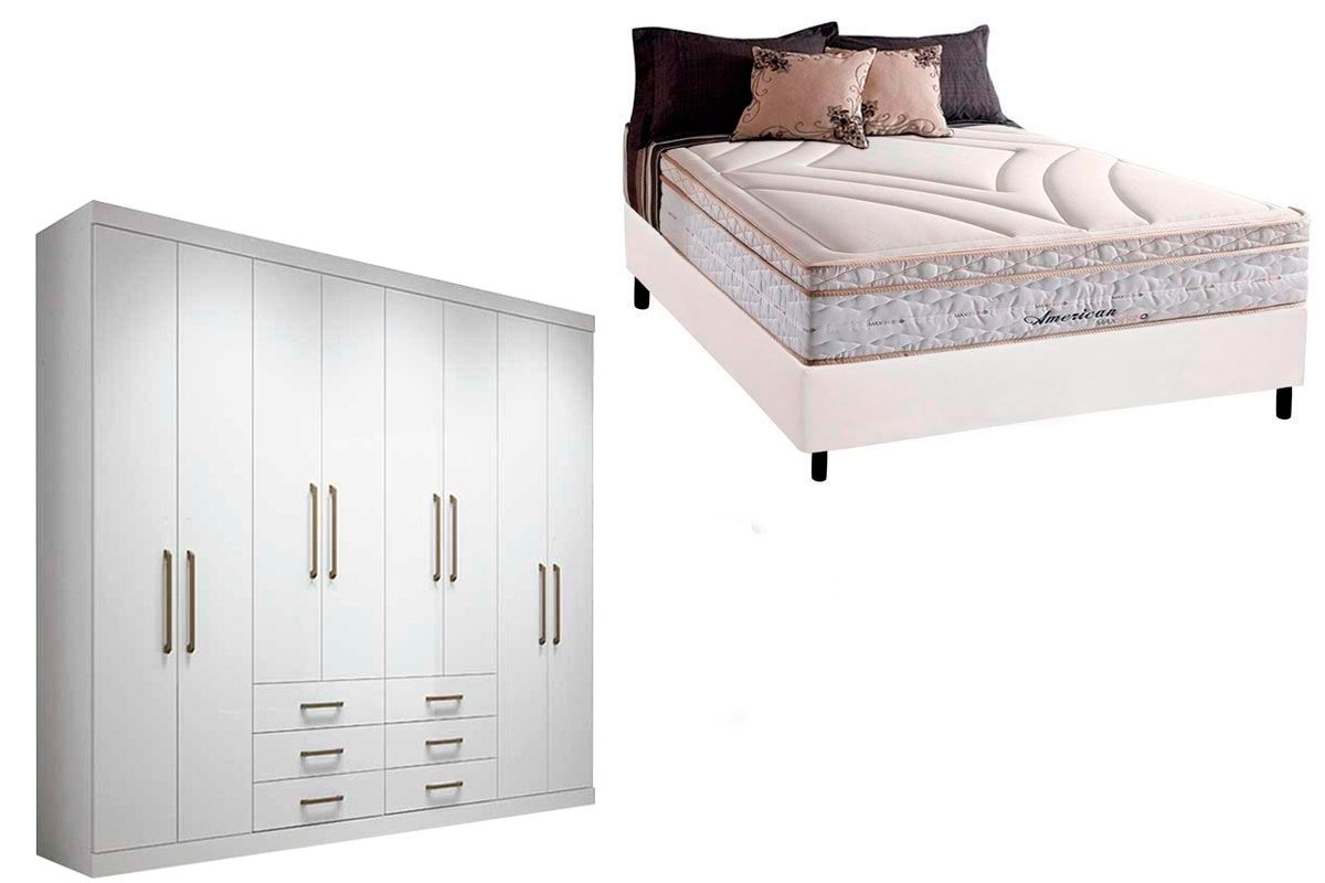 Cama Box Casal + Colchão American Herval + Guarda Roupa Master 8.6