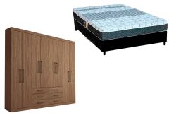 Cama Box Casal + Colchão Class Castor + Guarda Roupa Master 8.6