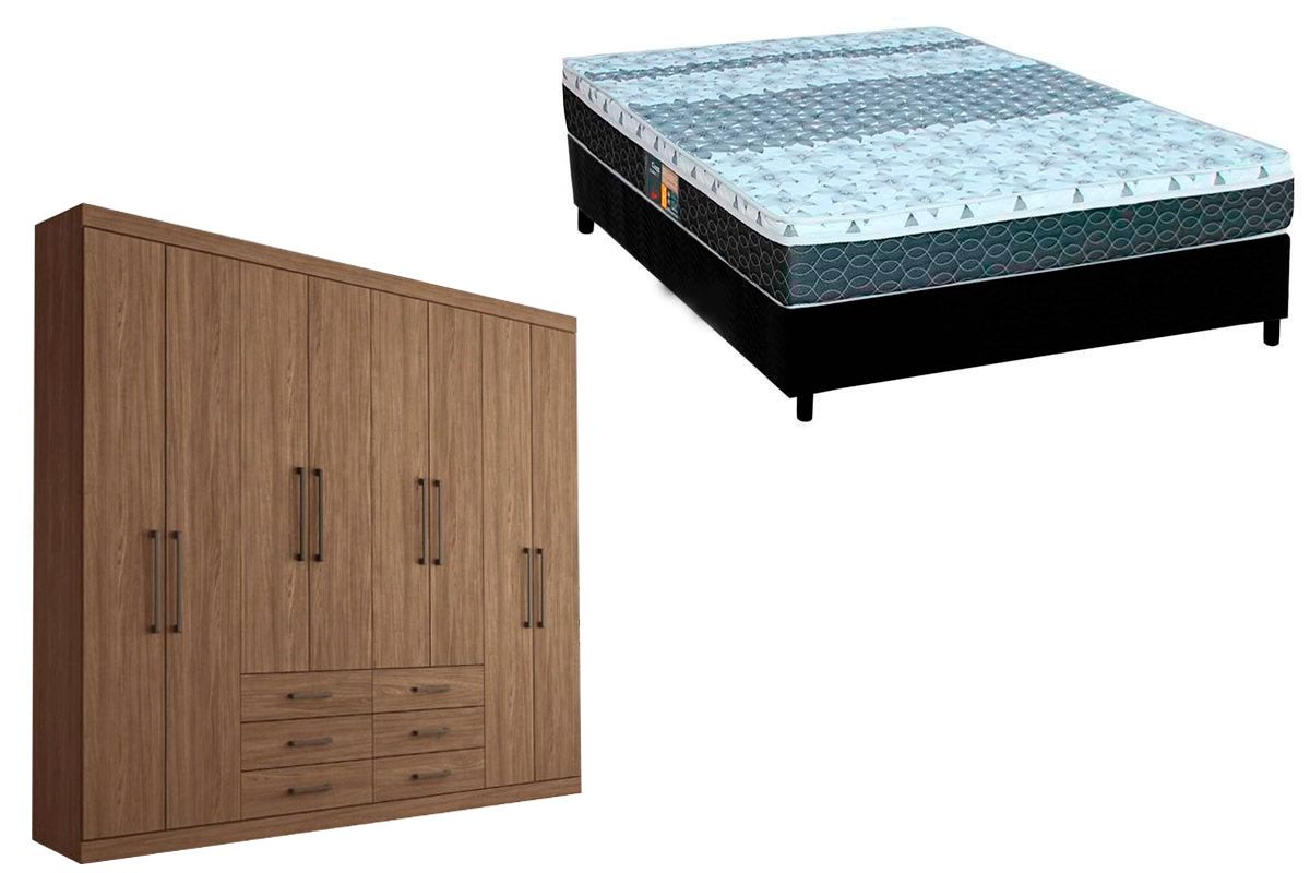 Cama Box Casal + Colchão Class Castor + Guarda Roupa Master 8.6
