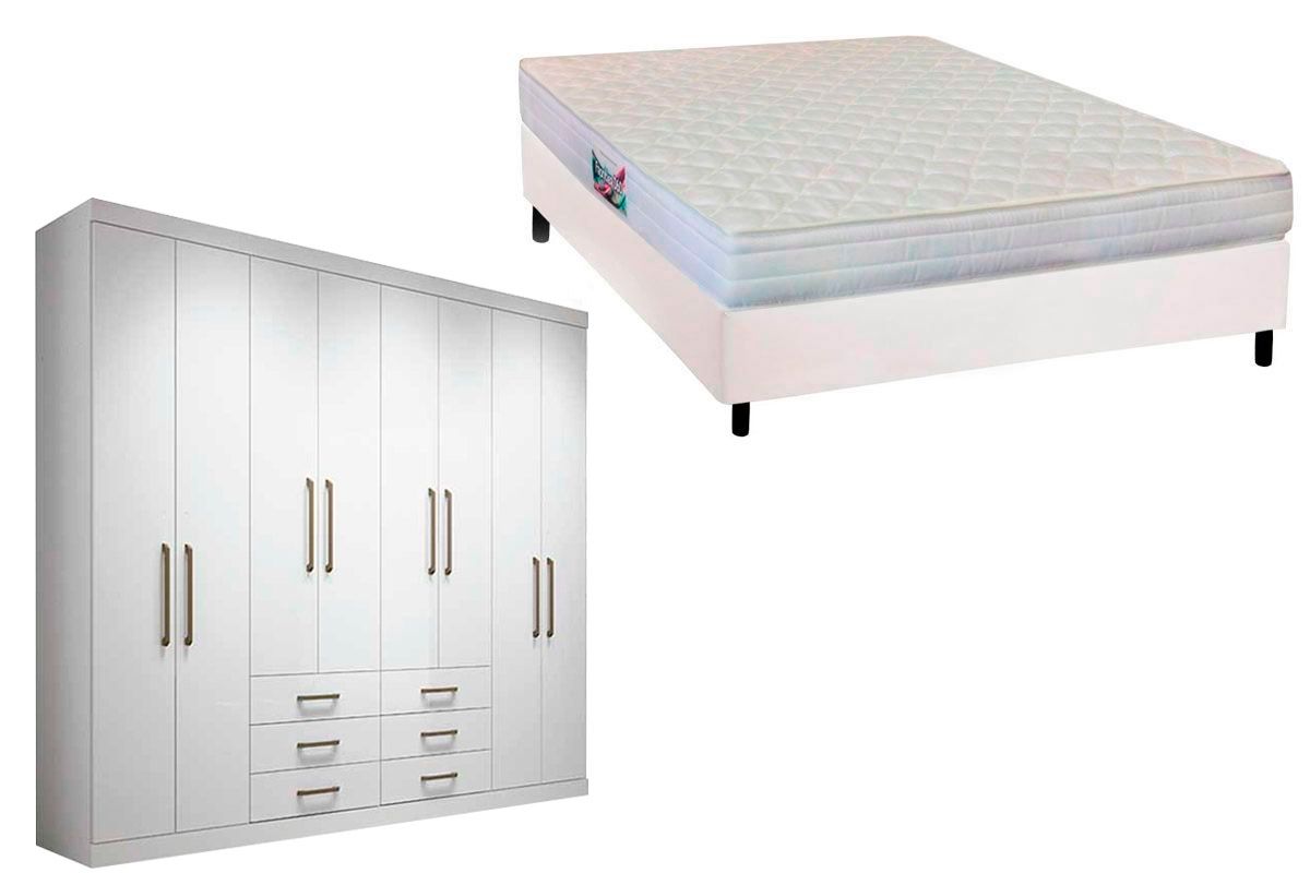 Cama Box Casal + Colchão Frontier Herval + Guarda Roupa Master 8.6