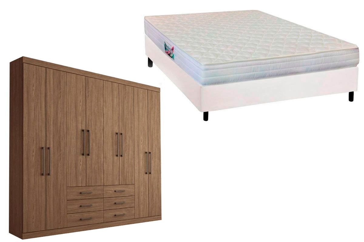 Cama Box Casal + Colchão Frontier Herval + Guarda Roupa Master 8.6
