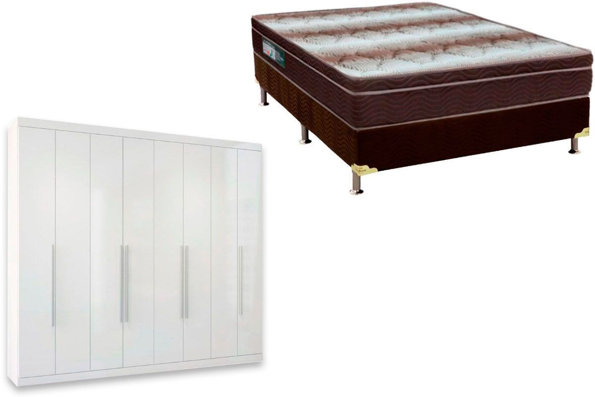 Cama Box Casal + Colchão Light Ortobom + Guarda Roupa Master Vip 8.4
